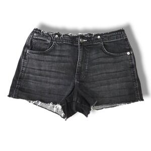 Arizona Jeans Co Denim Shorts Hi Rise Cutoff Raw Hem Black Wash Juniors 13‎